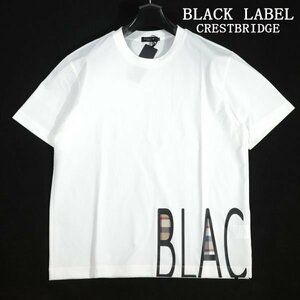 新品1円～★定価1.7万 BLACK LABEL ブラックレーベル クレストブリッジ 半袖 チェックコンビロゴヘムプリントTシャツ LL 白 ◆2090◆