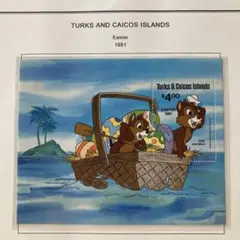 世界のディズニー切手 タークスカイコス島 1981 イースター 未使用小型シート