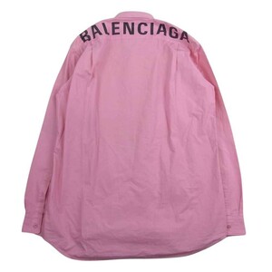 BALENCIAGA バレンシアガ 19AW 556878 TEM09 バックロゴ オーバーサイズ ボタンダウン 長袖 シャツ ピンク系 38【中古】