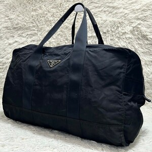 1円◆美品◆大容量 プラダ PRADA ボストンバッグ ハンドバッグ トラベルバッグ 三角ロゴ ナイロン ビジネス メンズ ブラック 黒 旅行鞄 