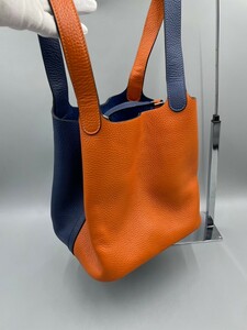 □HERMES エルメス ハンドバッグ ピコタン ブルー×オレンジ