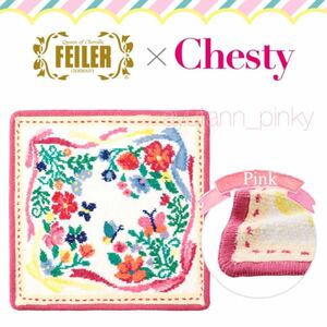 新品 ☆ 限定品 完売 Chesty × FEILER フラワー バタフライ ハンカチ チェスティ チェスティー フェイラー 花柄 タオル ピンク