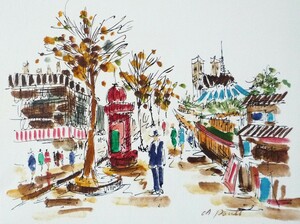肉筆絵画 油絵 F4号 「パリの街風景」-2- 特価