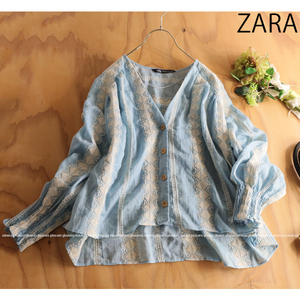 未用品♪ZARA ザラ★大人可愛い♪刺繍レースエンブロイダリーVネックブラウストップス