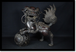 銅器　玉獅子　大香炉　８、３㎏　香道具　中国美術　獅子