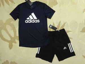 新品★送料込み!!★adidasアディダス★上140下130★快適!!半袖Ｔシャツ(紺)・ 軽量快適!!動きやすい!!スポーツショーツ(黒)★上下★即決