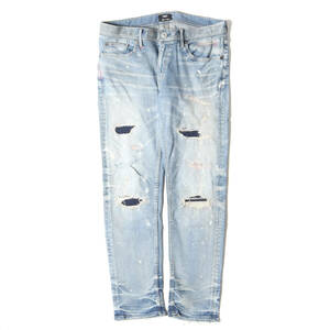 美品 TMT 20SS クラッシュリペア加工 ハイブリッド ストレッチ デニムパンツ HYBRID-STRETCH NEON CRASH DENIM 5P CROPPED TAPERED L