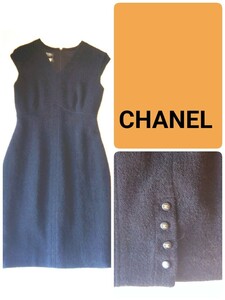 シャネルCHANEL ヴィンテージコレクション 95A ウール ワンピース ドレス ブラック IT44