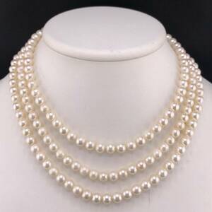 P04-0022 3連☆アコヤパールネックレス 6.5mm~7.0mm 約41cm 81.3g ( アコヤ真珠 Pearl necklace SILVER )