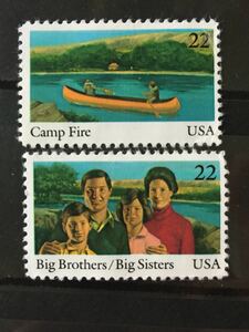 アメリカ切手★キャンプファイアー75年カヌー 、ビッグブラザー・ビッグシスター50年 1985年