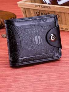 メンズ アクセサリー 財布orカードケース 1 ブラック二つ折り財布、ファッションヴィンテージドルパターン レザーマルチカードク