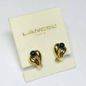 LANCEL ランセル 　ブラックストーン 　イヤリング 　ゴールドカラー　 ビンテージ 　アクセサリー