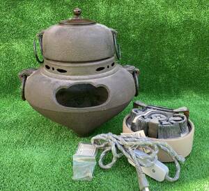 野々田式炭型電熱器+茶釜 風炉セット 茶道具 茶器 鉄釜 動作確認済み