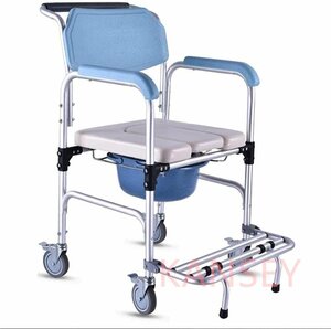 車輪付きシャワー便器椅子 車輪付きパッド入りシャワーシート、トイレ一体型 高齢者、身体障害者向けの衛生的なバスルーム補助具