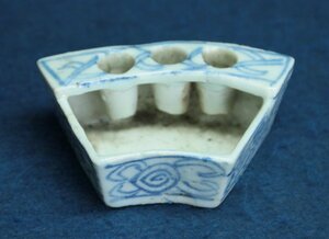 中国の古い陶磁器　青花　染付　扇形筆立筆洗　唐物　画材　文房具　書道用品　中国美術工芸品　