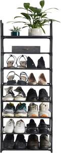 シューズラック 靴箱 8段 靴棚 靴収納 スリム 玄関に靴を効率収納 16-20足 (ブラック, 長さ45cm 幅さ28cm 高さ140cm)