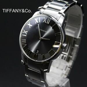 【美品】ティファニー TIFFANY&Co. Z1800.11.10A10A00A アトラスドーム クォーツ メンズ　男性　黒　箱　保証書　A03833