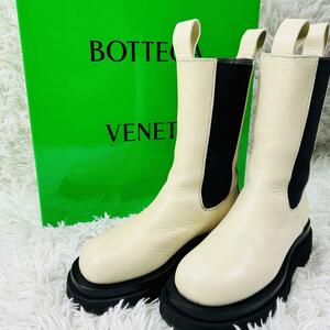 BOTTEGA VENETA ボッテガヴェネタ ラグブーツ THE LUG BOOT サイドゴア 現行 ブーツ 22.5cm 35 アイボリー 正規品 厚底 チェルシー 白 希少