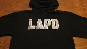 【LAPD】POLICE ロサンゼルス市警察　ロス市警 パーカーフーディー　黒　チャンピオン製　エコフリース クラウンビクトリア　カプリス