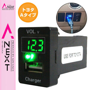 【トヨタA】 アルティス AVV50N H24.5～現在 LED発光：グリーン 電圧計表示 USBポート 充電 12V 2.1A 増設 パネル USBスイッチホールカバー