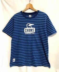 ★美品　CHUMS チャムス　 BOOBY FACE T-SHIRT INDIGO BORDER ブービーバードボックス ロゴプリント クルーネックTシャツ ネイビー M