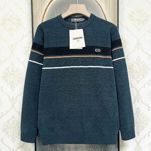 定番EU製＆定価5万◆UABONI*Paris*セーター*ユアボニ*パリ発◆カシミヤ ソフト 厚手 防寒 リブ編み 暖かい ニット 秋冬 2XL/52サイズ