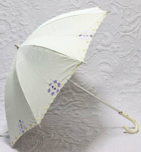 新品【NINA RICCI ニナリッチ】晴雨兼用 長傘 縁周り鳥とロゴ刺繍 フリル刺繍 v4952