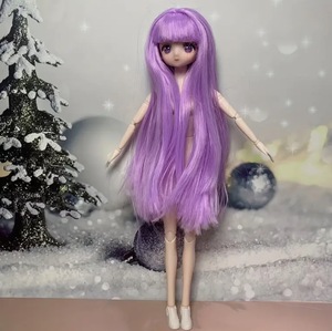 女の子 ドール 着せ替え人形 1/6スケール バービー人形 30cm かわいい 目が大きい ボディ 全身 汎用 紫色 髪 関節可動 フィギュア t149