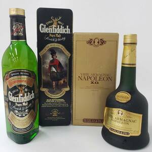 M37042(052)-621/KK3000　酒　２本まとめ　Glenfiddich Pure Malt グレンフィディック/VIEIL ARMAGNAC NAPOLEON XO ヴィエイユ