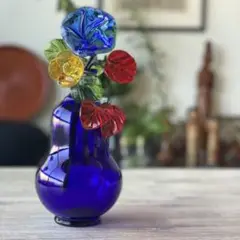 アートガラス　ワイヤーフラワー　花瓶　ビンテージ