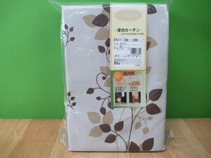 即決 未使用 厚地カーテン 巾100cm×丈200cm 2枚入 サフラン2 BE ベージュ ボタニカル 植物柄 ユニベール 遮光性 形状記憶 洗える