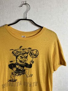 1970s カレッジ Ｔシャツ ビンテージ M 黄色 バスケットボールチーム