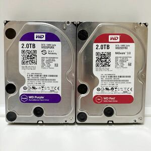 WD HDD 2TB 二枚セット WD20EFRX WD20PURX 正常 purple Red ハードディスク 内蔵HDD Western Digital まとめ売り ⑩⑬