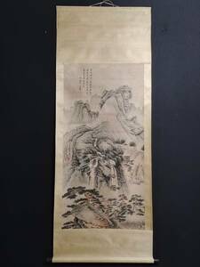 旧蔵 【明末清初著名画家 石濤】山水画 中堂画 手繪画 宣紙 挂軸 古美術品 L0303