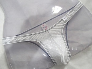 bra42 【セール通常価格1280円】◎ メンズビキニ　Tフロント リオバック　フルシーム　レース柄　メッシュホワイト　895/　Ｍサイズ ◎