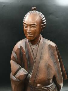 0521-14◆坂本龍馬之像 彫刻 木製 全高約65cm 藩士 侍