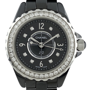 シャネル CHANEL J12 ダイヤベゼル H2571 腕時計 セラミック ダイヤモンド クォーツ ブラック レディース 【中古】