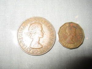 ◆Elizabeth II DEI GRATIA REGINA F D 1penny 1962/1961 3pence◆古銭◆コイン◆1ペニー+3ペンス◆エモい◆レトロ◆ヴィンテージ