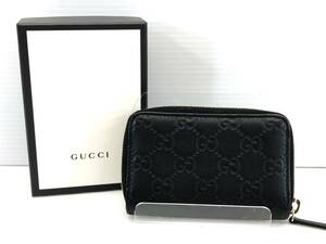 ●美品 GUCCI グッチ カードケース コインケース 255452 2778 シマ GG柄 ラウンドジップ●