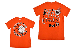 S-8964★送料無料★USA CENTRAL High Schoo VOLLEYBALL GRIZZLIES セントラル 高校バレーボール★オレンジ色 両面プリント 半袖Ｔシャツ Ｓ