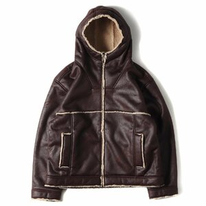 Supreme シュプリーム ジャケット サイズ:XL 23AW フェイクムートン 裾ロゴ フードジャケット Faux Shearling Hooded Jacket ブリック