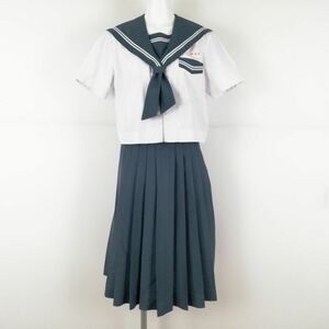 1円 セーラー服 スカート 上下2点セット 夏物 白2本線 女子 学生服 鹿児島松元中学 白 制服 中古 ランクC EY9542