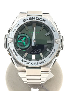 CASIO◆ソーラー腕時計_G-SHOCK/デジアナ/ステンレス/GRN/SLV