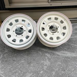 1円スタート！16インチデイトナホイール4本セット【16×6.5J+38 6H PCD139.7】 ホワイトレッド＆ブルーラインハイエース等スチールホイール