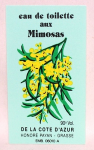 フランスアンティーク香水ラベル　eau de toilette aux Mimosas １９００年