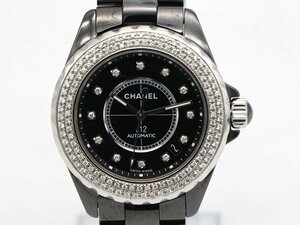【 シャネル CHANEL 】 腕時計 J12 Ｈ1626 黒セラミック 12Pダイヤ アフターダイヤベゼル 38ｍｍ 自動巻 デイト メンズ □新着 02202-0