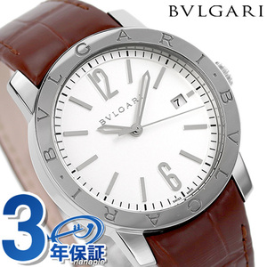 ブルガリ ブルガリブルガリ 39mm 自動巻き 腕時計 革ベルト BVLGARI BB39WSLD ホワイト ブラウン 白