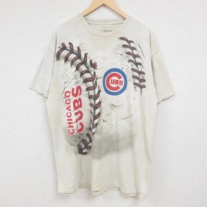 XL/古着 リキッドブルー 半袖 Tシャツ メンズ MLB シカゴカブス 大きいサイズ コットン クルーネック ベージュ他 カーキ タイダイ メジャー
