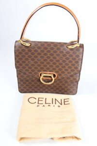 CELINE セリーヌ マカダム柄 ダブルフラップ ロゴ金具 PVC×レザー ハンドバッグ レディース かばん 保存袋付き 1953-TE