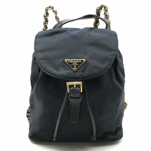 1円 良品 PRADA プラダ テスート 三角ロゴ リュック ネイビー バックパック k1793